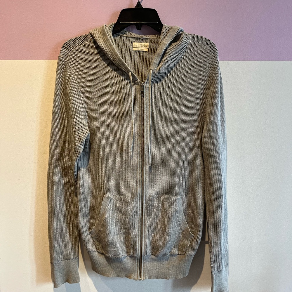 All Saints Gray Knit Zip-Up Men's Sweater